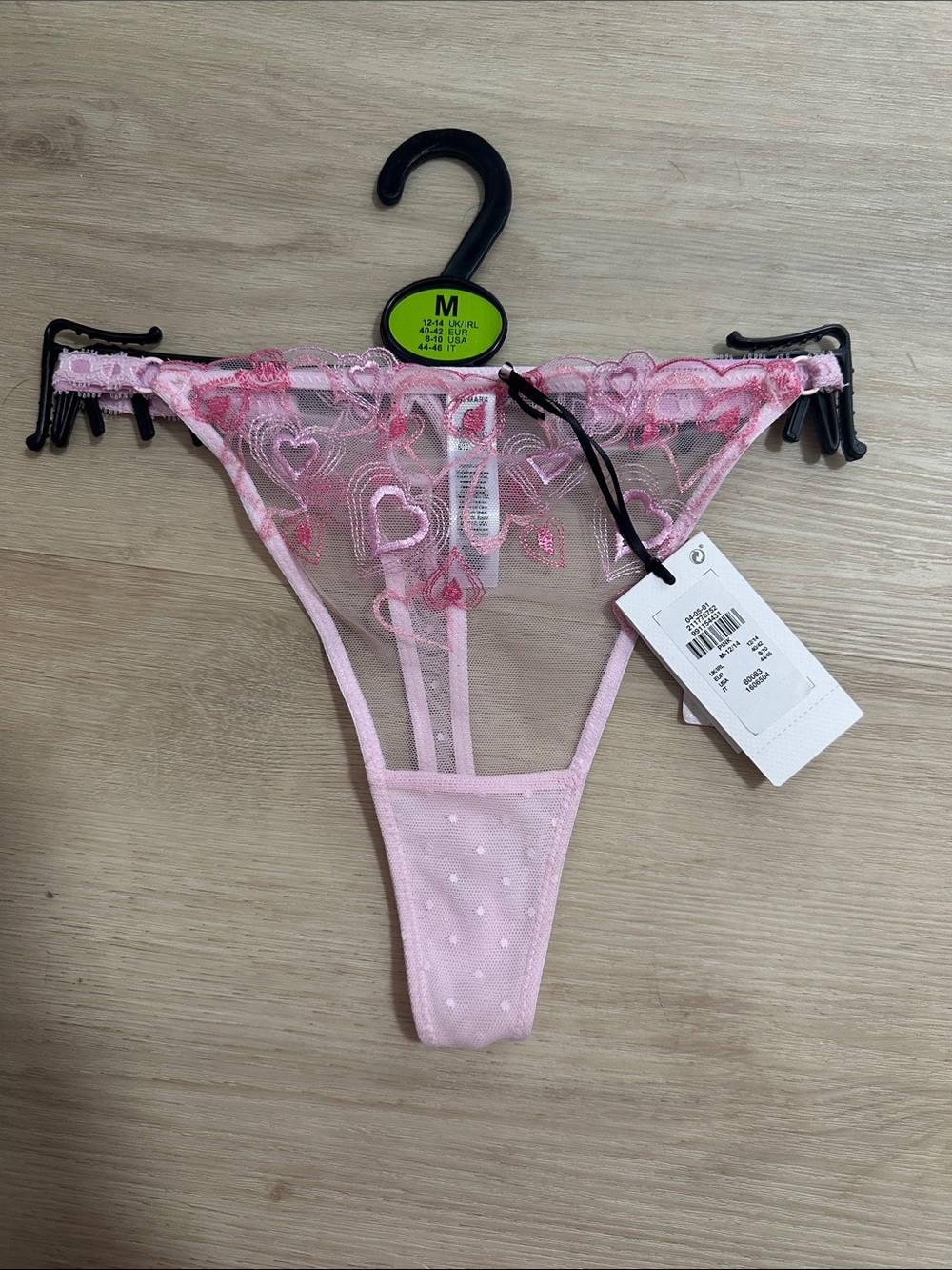 Sheer Pink Heart Embroidered Thong